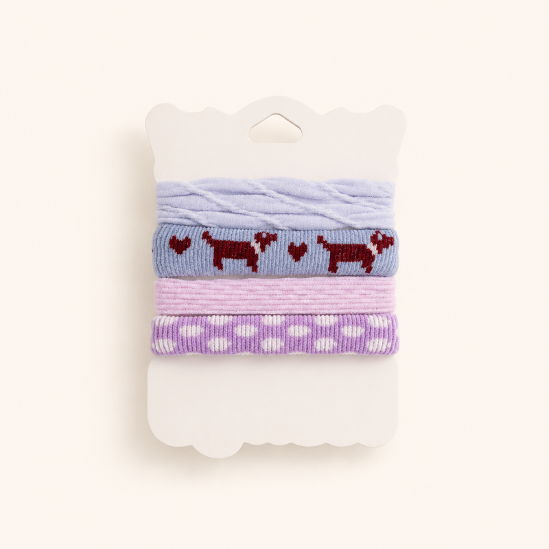 Simple Series Cute Heart Animal Dachshund Cartoon Stripe Plaid Mixed Color Geometric Shape Fabric Hair Ties