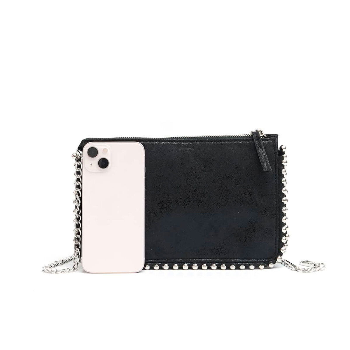 Bolso cuadrado de mujer de PU con remaches y tachuelas de color liso, estilo streetwear. Imagen4