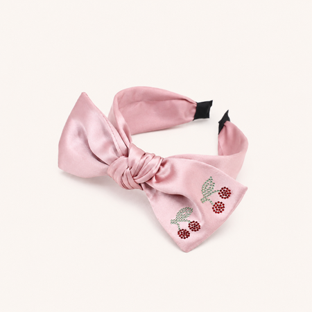 Simple Series Sweet Bow Knot Solid Color Cherry Fabric Rhinestone Hair Bands