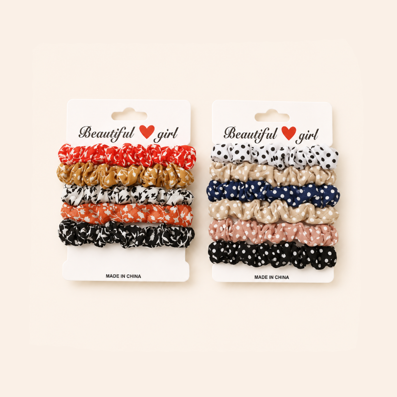Simple Series Daily Flower Leopard Print Stripe Plaid Polka Dots Mixed Color Leaf Fabric Scrunchies