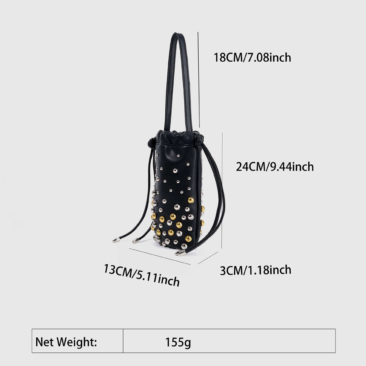 Bolso de cubo para mujer de PU con remaches y estilo streetwear h5 
