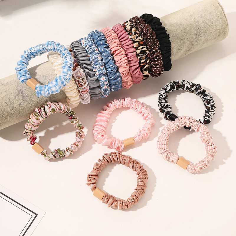 Simple Series Daily Flower Solid Color Leopard Print Stripe Polka Dots Fabric Hair Ties