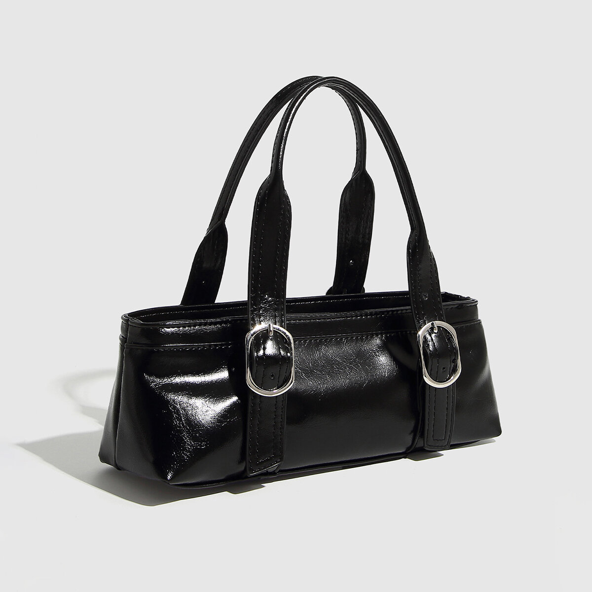 Bolsos de mano para mujer de estilo casual con herrajes metálicos y color liso de PU. Imagen2