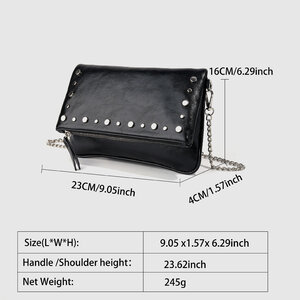Streetwear Style Studded Solid Color Rivet Pu Women's Saddle Bag h5