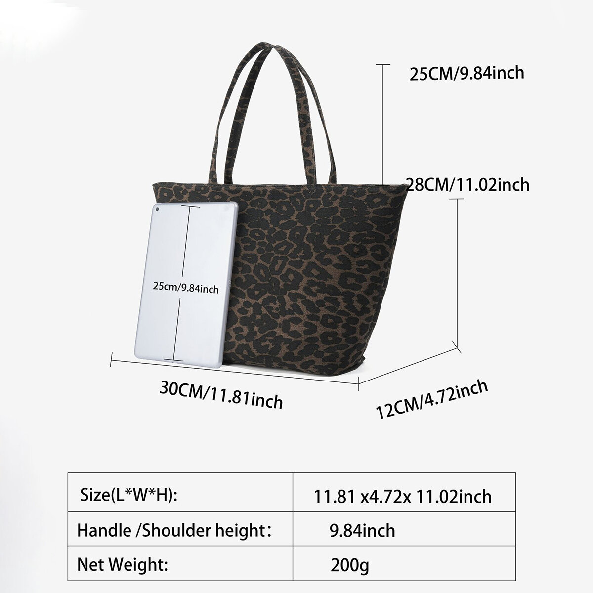 Bolso tote de lona con estampado de leopardo para mujer, estilo oficina. 