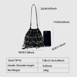 Streetwear Style Studded Tassel Rivet Pu Women's Bucket Bag h5