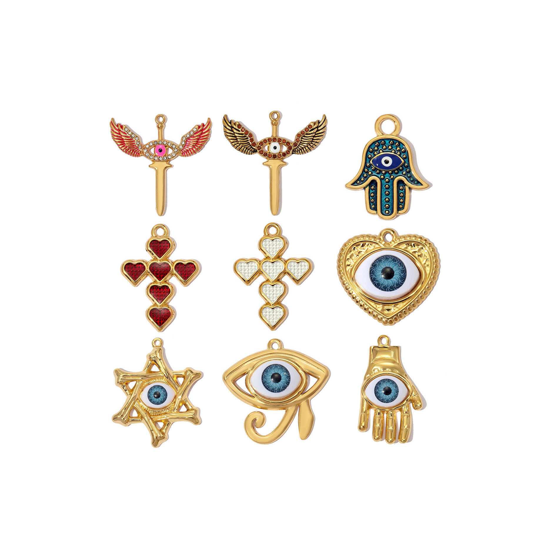 Classic Series Diy Devil's Eye Cross Stainless Steel Waterproof   Gold Color  Women's Pendants