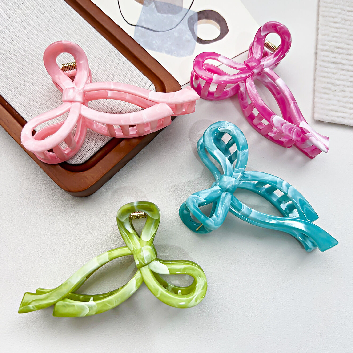 Simple Series Sweet Bow Knot Solid Color Gradient Color Acrylic Hair Claws
