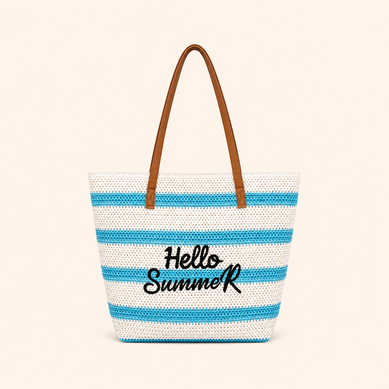 Vacation Style Woven Letter Stripe Woven Raffia Women's Square Bag