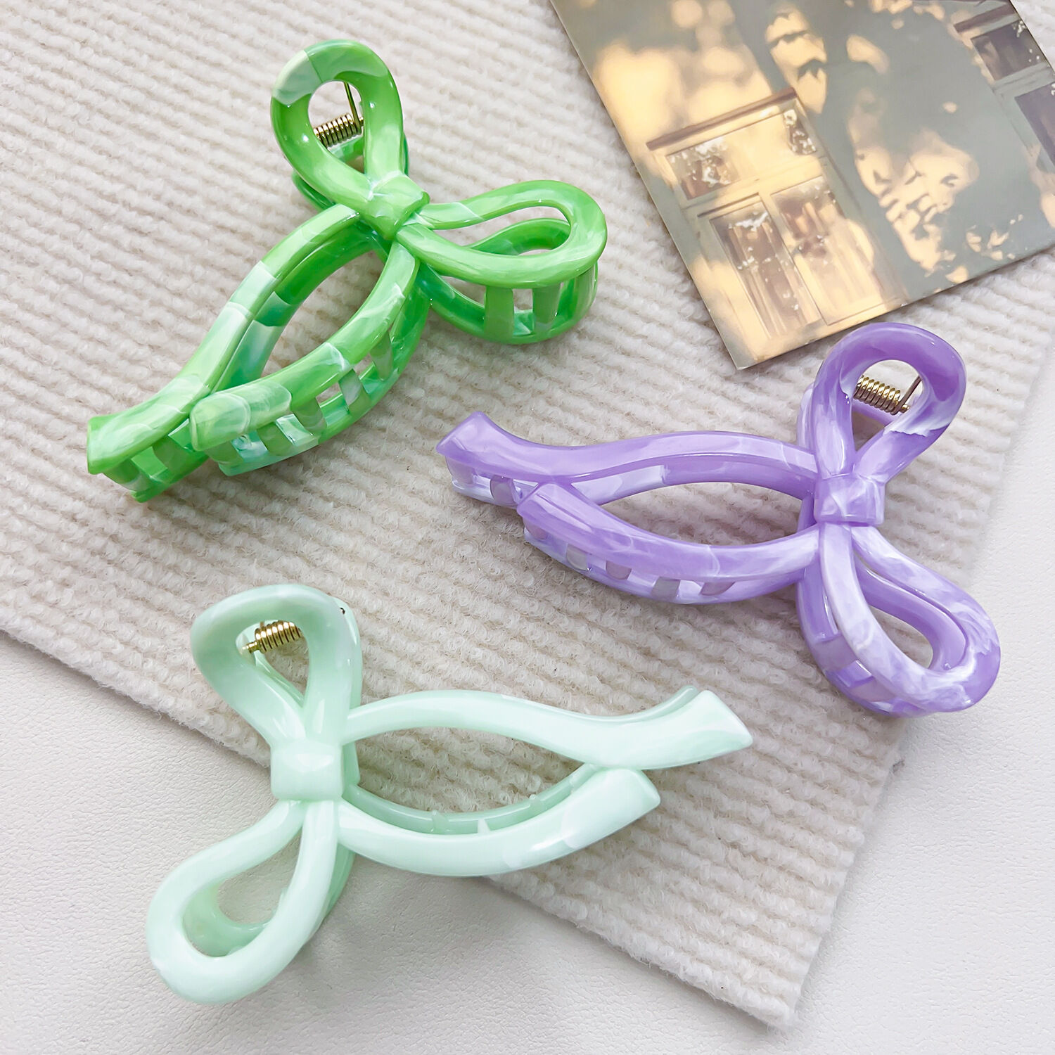 Simple Series Sweet Bow Knot Solid Color Gradient Color Acrylic Hair Claws 2
