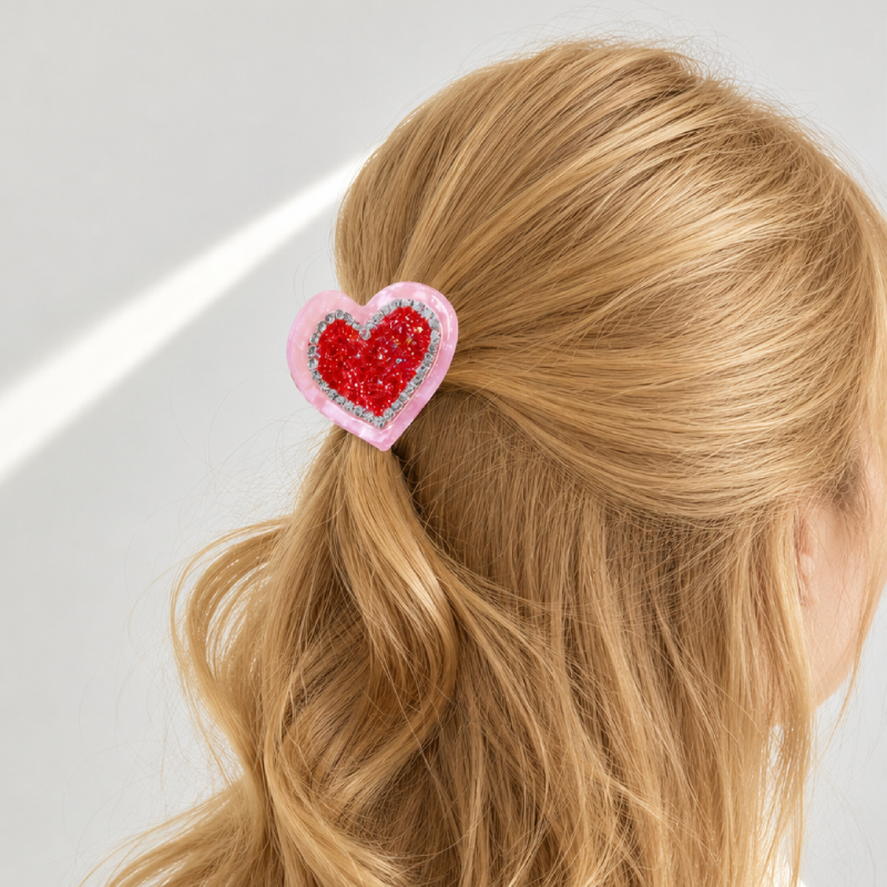 Romantic Series Simple Heart Mixed Color Acetate Rhinestone Hair Claws Picture2