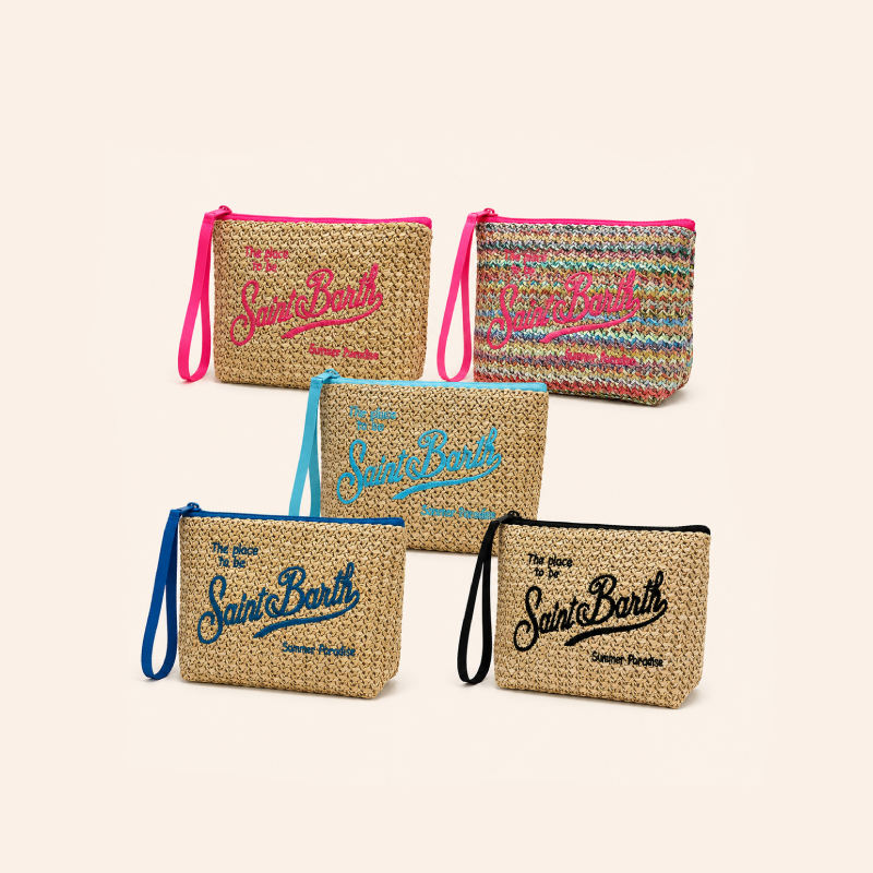 Simple Series Vacation Letter Stripe Mixed Color Woven Raffia Makeup Bags 2