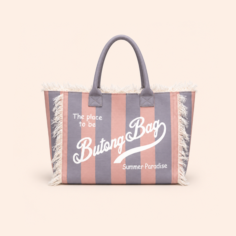 Casual Style Tassel Letter Leopard Print Stripe Tassel Mixed Color Canvas Women's Tote Bag 2
