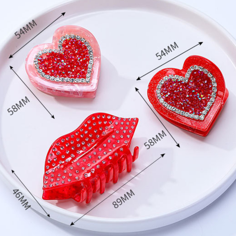 Romantic Series Simple Heart Mixed Color Acetate Rhinestone Hair Claws Picture6