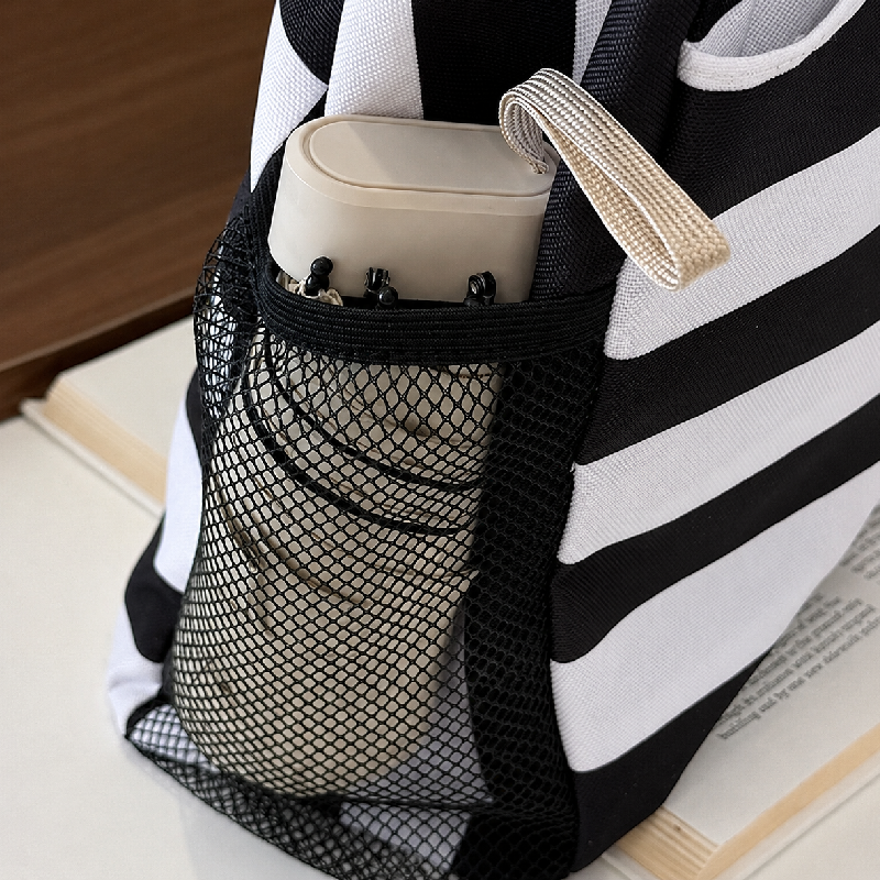 Lässige Damen-Tragetasche aus Nylon mit Streifenmuster Bild5