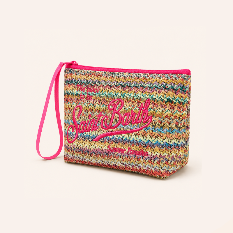 Simple Series Vacation Letter Stripe Mixed Color Woven Raffia Makeup Bags