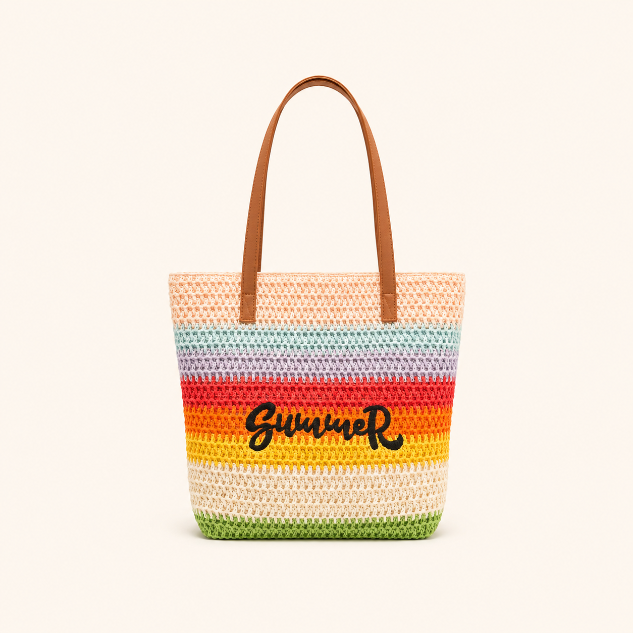 Vacation Style Woven Letter Stripe Hollowed-Out Mixed Color Raffia Women's Square Bag