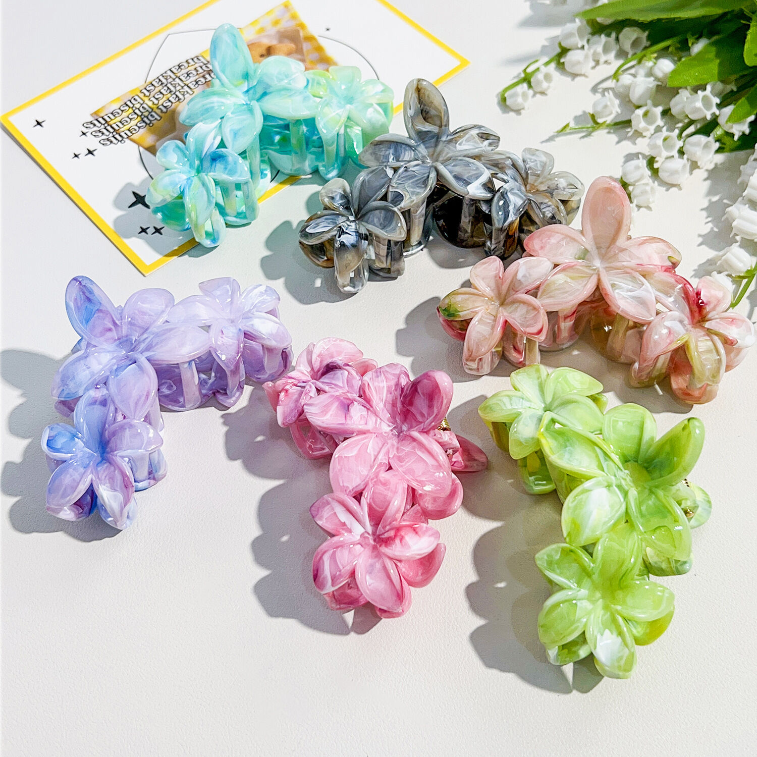Simple Series Sweet Flower Solid Color Gradient Color Resin Hair Clips 2
