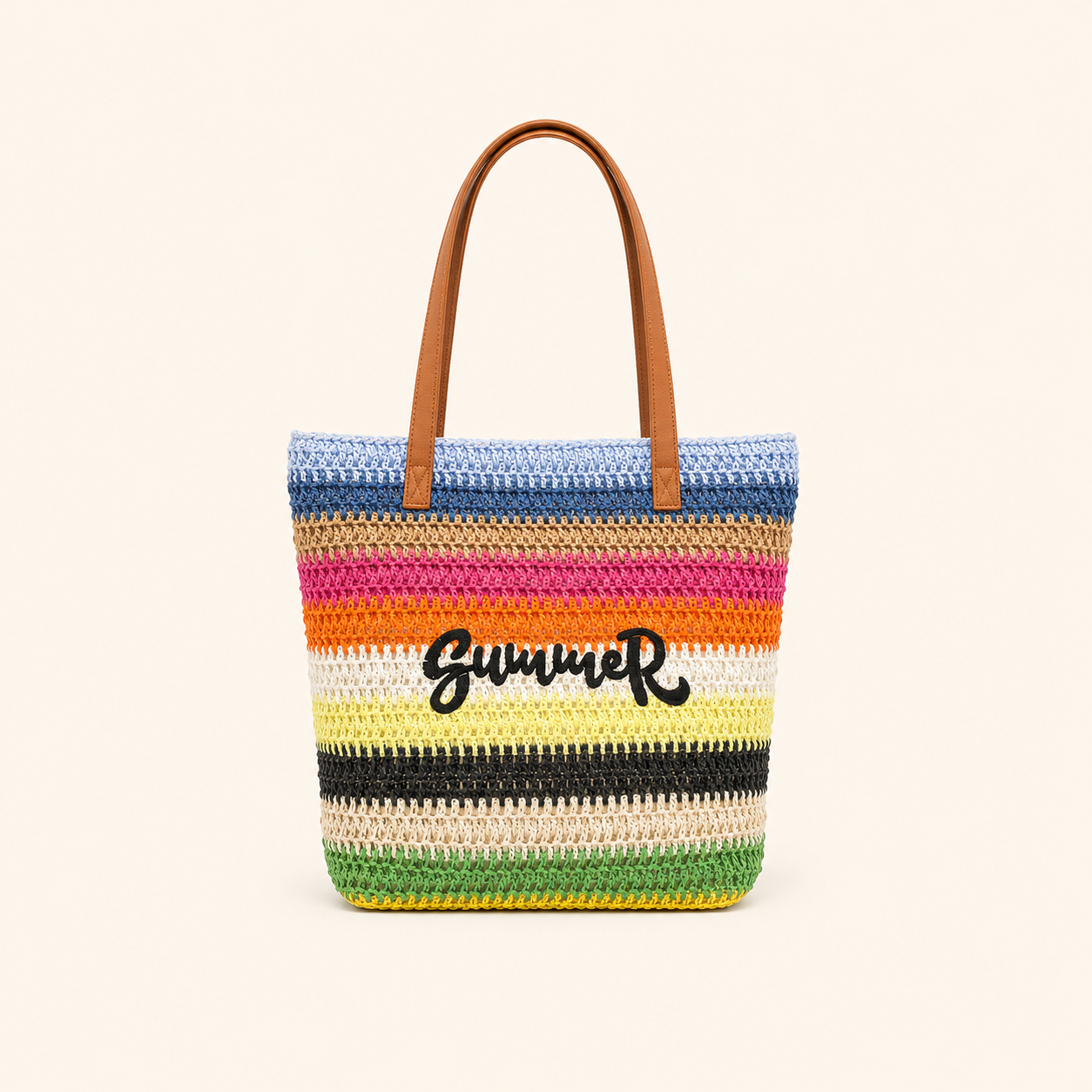 Vacation Style Woven Letter Stripe Hollowed-Out Mixed Color Raffia Women's Square Bag 2
