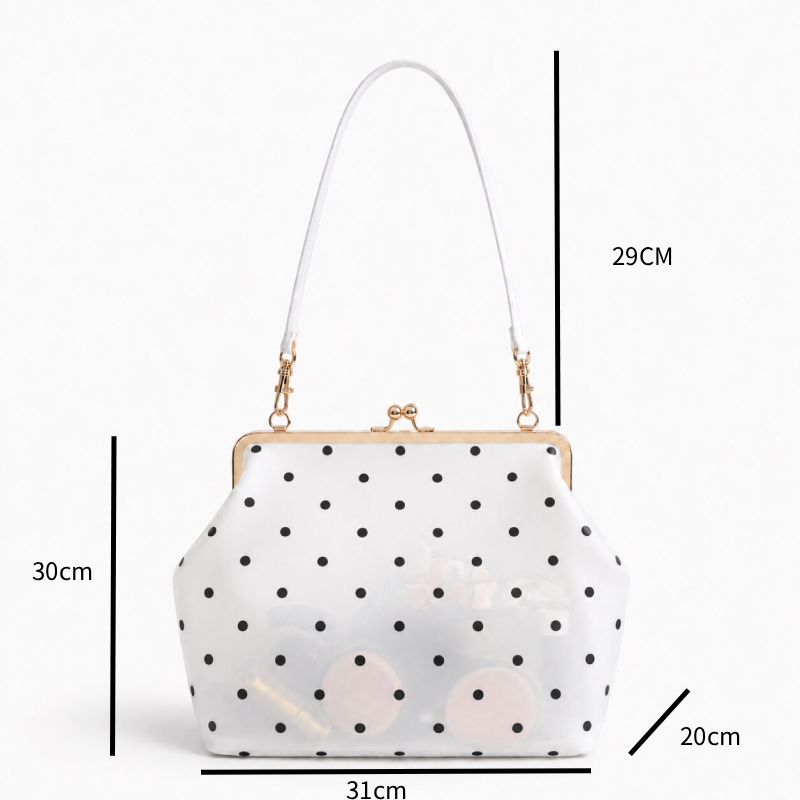 Sac carré femme en PVC transparent à pois imprimé uni, style décontracté, avec quincaillerie en métal. Image5