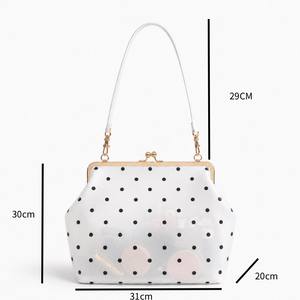 Sac carré femme en PVC transparent à pois imprimé uni, style décontracté, avec quincaillerie en métal. h5 Image5