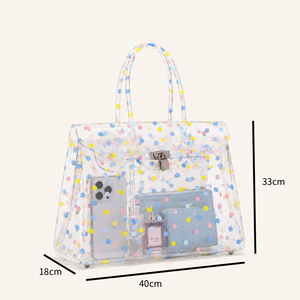 Sac carré femme en PVC transparent à pois multicolores et détails métalliques, style décontracté h5 Image4