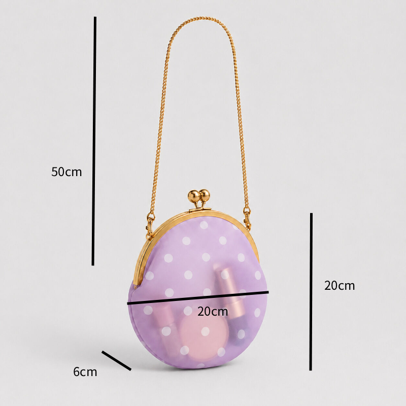 Bolso redondo de mujer de PVC transparente con estampado de lunares y herrajes metálicos, estilo parisino chic. h5 Imagen3