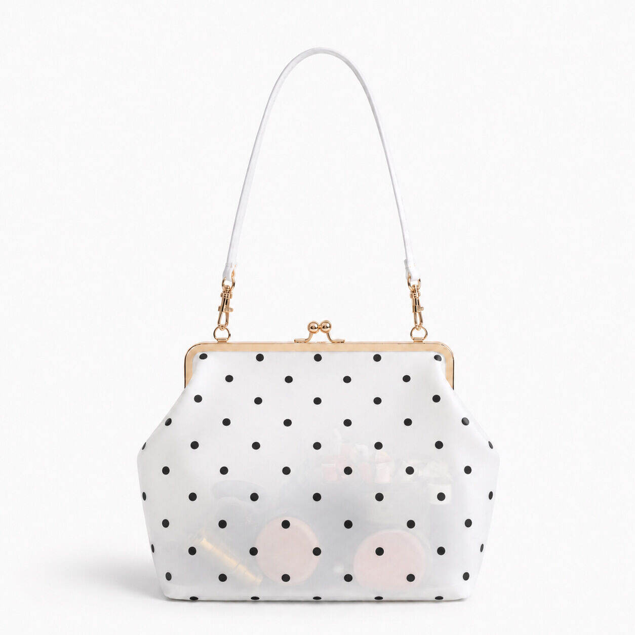 Sac carré femme en PVC transparent à pois imprimé uni, style décontracté, avec quincaillerie en métal.