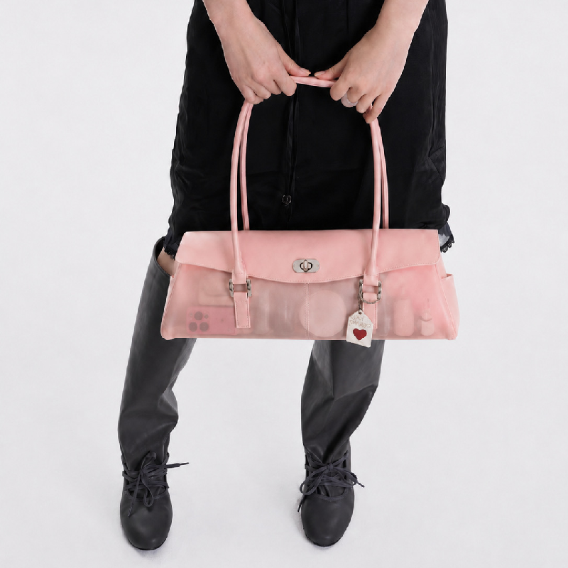 Bolso de mujer de estilo casual con herrajes metálicos y PVC/PVC transparente de color liso. Diseño abierto hacia el este-oeste. 2