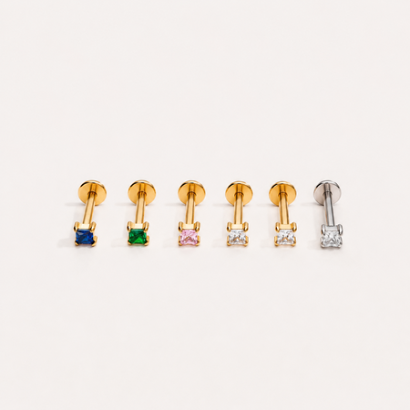 Boucles d'oreilles piercing pour femmes, style rectangulaire, en alliage de titane doré et zircon, collection Simple Series