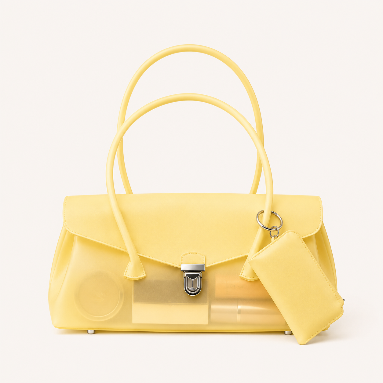 Bolso de mujer de estilo casual con herrajes metálicos y PVC/PVC transparente de color liso. Diseño abierto hacia el este-oeste. h5 Imagen2