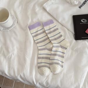 Slight Bounce Basic Stripes Color Clash Mid-Calf Socks h5 Picture2