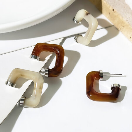 Simple Series Gradient Color Geometric Shape Stainless Steel Women's Stud Earrings