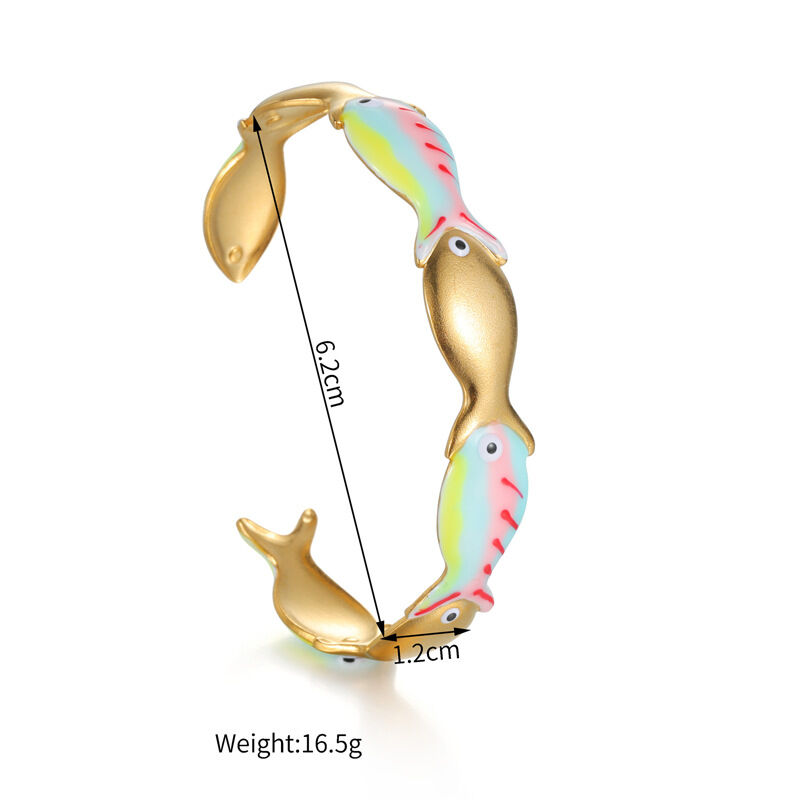 Vacation Oceanic Style Enamel Fish Stainless Steel Waterproof Gold Color Women's Cuff Bracelets Picture4