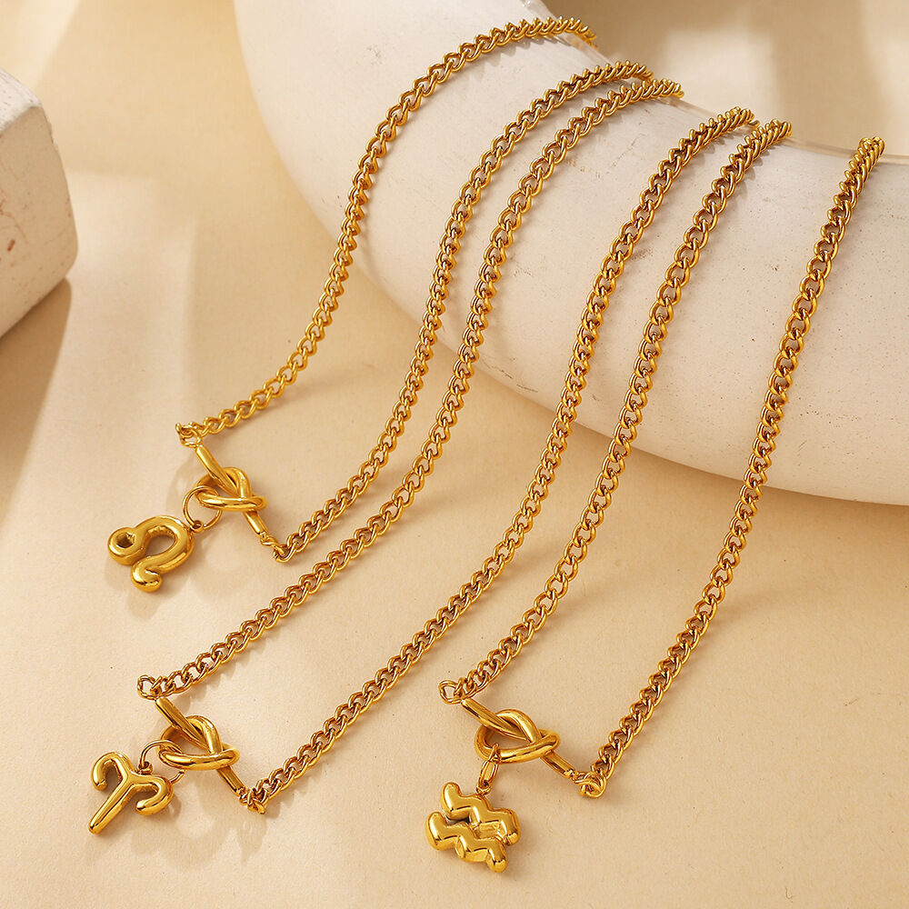 Simple Series Daily Constellation Stainless Steel Waterproof   Gold Color  Women's Pendant Necklaces