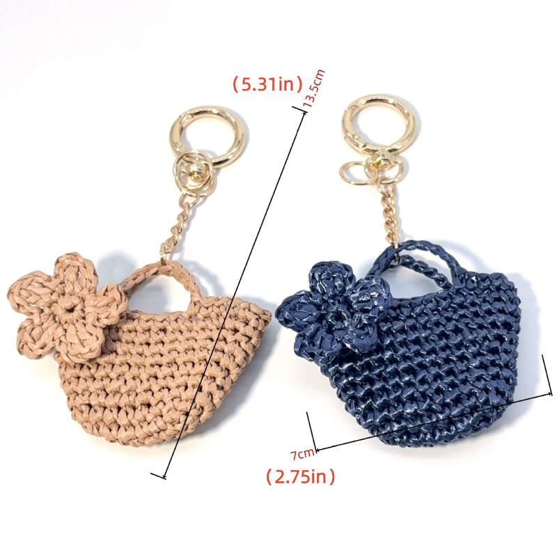 Eenvoudige serie casual bloemen effen kleur geweven raffia tashangers Afbeelding5