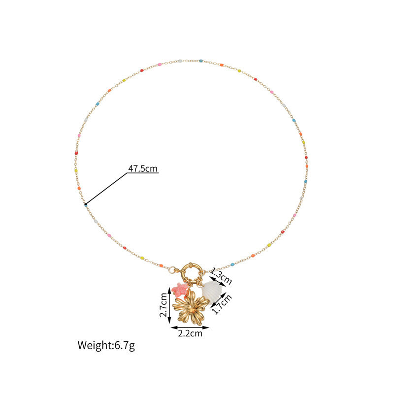 Vacation Flower Oceanic Style Fish Stainless Steel Waterproof Gold Color Women's Pendant Necklaces h5Picture4