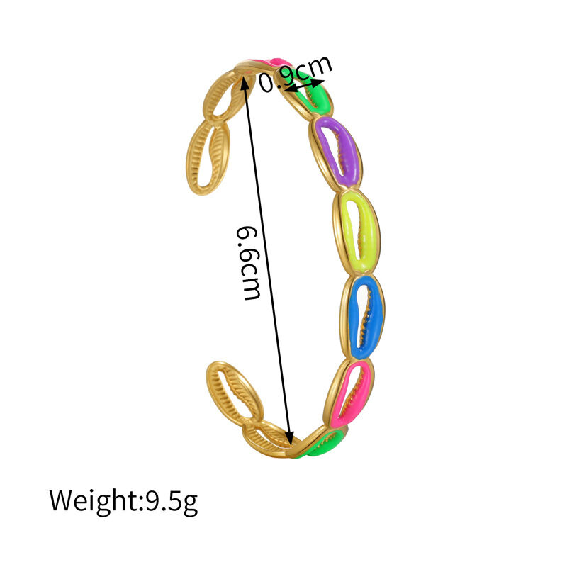 Vacation Oceanic Style Enamel Shell Stainless Steel Waterproof Gold Color Women's Cuff Bracelets Picture3