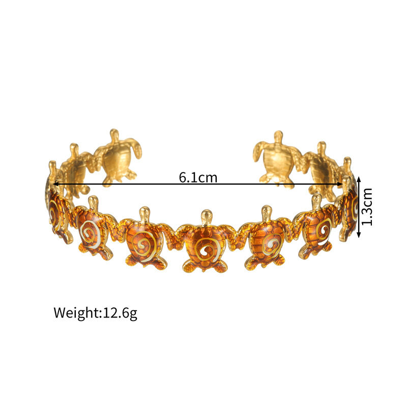 Vacation Oceanic Style Enamel Stainless Steel Waterproof Gold Color Women's Cuff Bracelets h5Picture3