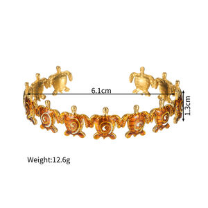 Vacation Oceanic Style Enamel Stainless Steel Waterproof Gold Color Women's Cuff Bracelets h5 Picture3