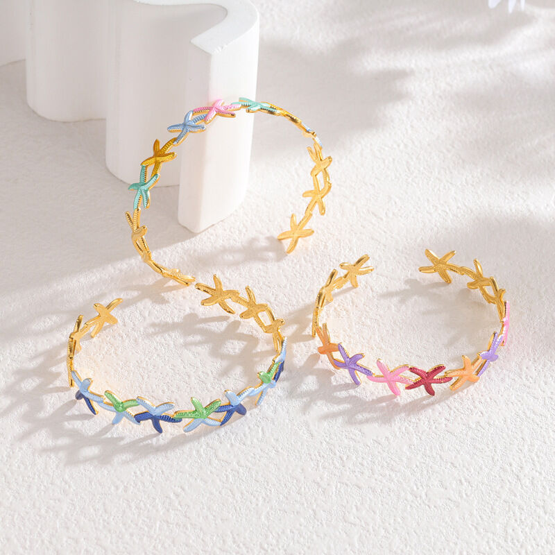 Vacation Oceanic Style Starfish Stainless Steel Waterproof Women's Cuff Bracelets 2