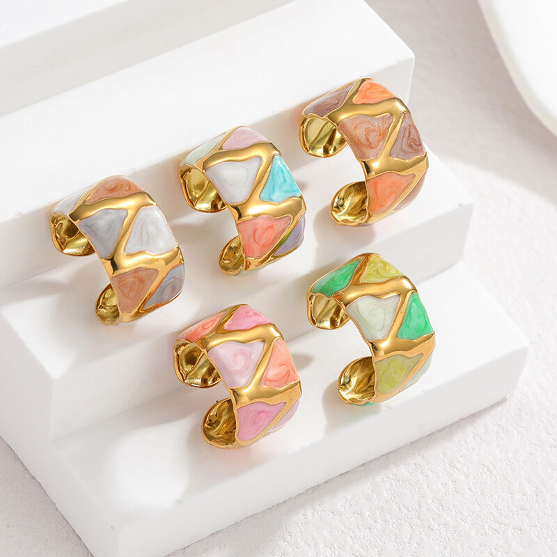 Simple Geometric Shape Enamel Stainless Steel Waterproof Statement Rings h5Picture2