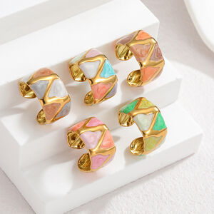Simple Geometric Shape Enamel Stainless Steel Waterproof Statement Rings h5 Picture2