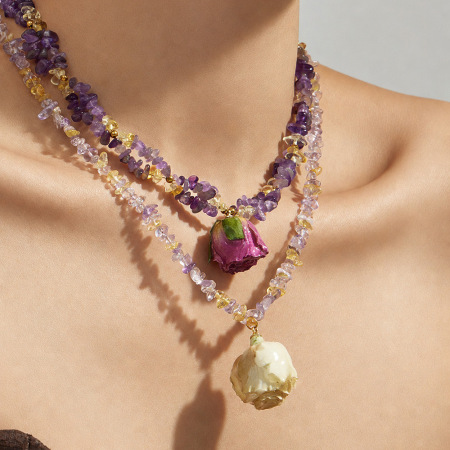 Romantic Series Sweet Flower Crystal Beads  Women's Beaded Necklaces