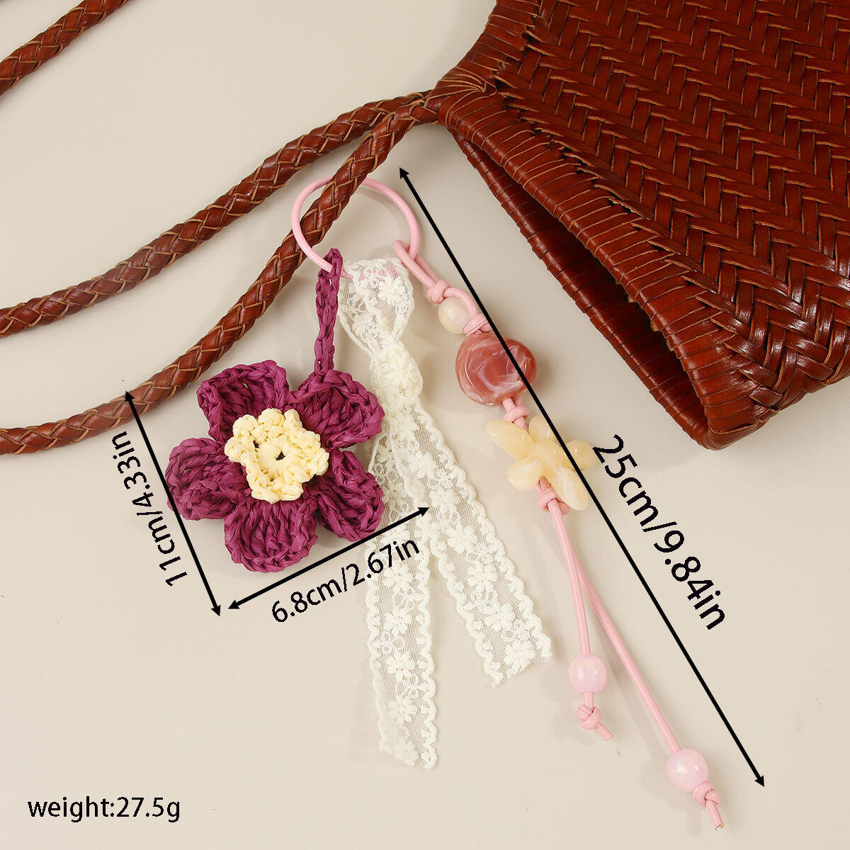 Eenvoudige serie Sweet Flower Twist kralen geweven raffia tashangers h5 Afbeelding3