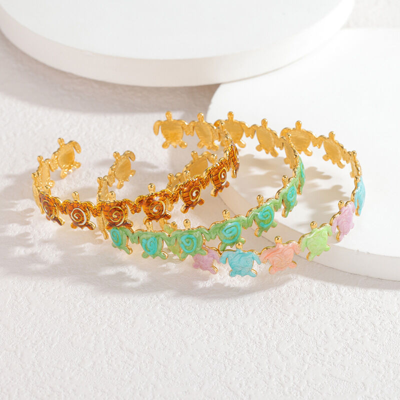 Vacation Oceanic Style Enamel Stainless Steel Waterproof Gold Color Women's Cuff Bracelets 2