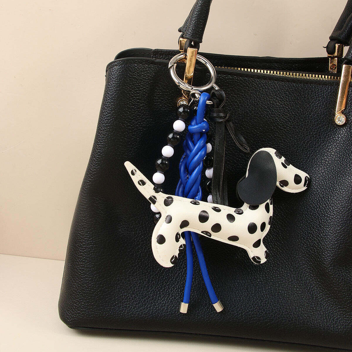 Simple Series Cute Animal Dachshund Twist Polka Dots Beads Premium Quality Pu Bag Charms