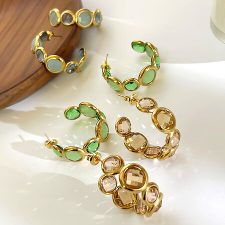Luxurious Series Simple Circle Stainless Steel Waterproof Natural Stone Women's Hoop Earrings