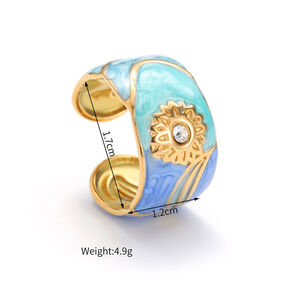 Enamel Flower Stainless Steel Waterproof Rhinestone Statement Rings h5 Picture3