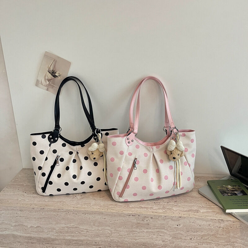 Casual Style Studded Polka Dots Fabric Women's Tote Bag Picture4
